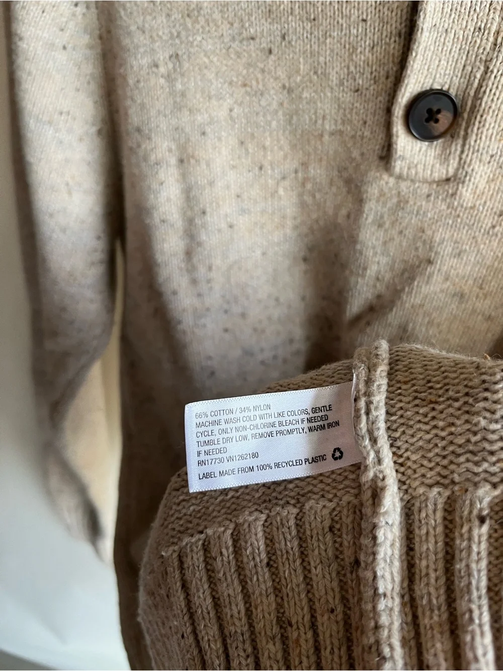 Goodfellow Fisherman Sweater Sz Sm Cream Oatmeal Cotton Blend EUC 3/4 Button